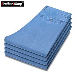 Men's Jeans 2023 Spring Summer New Mens Thin Light Blue Loose Jeans Business Fashion Lyocell Fabric Stretch Denim Trousers Male Brand Pants Y2406032B3Y