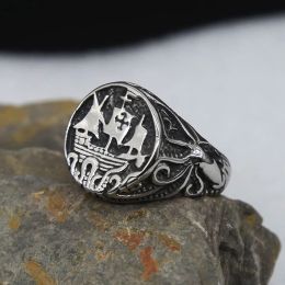 Rings Nordic Octopus Tentacle Pirate Ship Mens Ring Punk 14K White Gold Viking Rings For Men Fashion Charm Jewelry