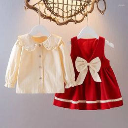 Clothing Sets Fashion Girls Princess Lightweight Breathable Toddler Red Dress Top 2Pcs Infant Party Elegant 0-2Y Baby Girl Clothes