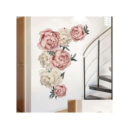 Wall Stickers Peony Rose Sticker Pink And Beige Waterproof Peel Stick Removable Decor For Living Room Bedroom Nursery Sofa Tv Backgr Dhd1T
