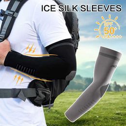 Sleevelet Arm Sleeves New Ice Silk Sleeves Mens Cycling Quick-drying Breathable Arm Sleeves UV Protection Elastic Tattoo Sleeves For Driving Fishing Y240601LGSO