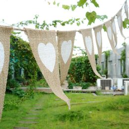 Party Decoration 1set Vintage Love Heart Rustic Burlap Banner Fabric Cloth Flags Pennant For Birthday Wedding Nursery Garden Decor
