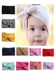 24pcsLot Winter Warmer Ear Knitted Headband Turban For Baby Girls Crochet Bow Wide Stretch Hairband Headwrap Hair Accessories3430089