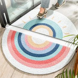 Carpets Semicircle Entrance Door Mat Geometry Bohemia Porch PVC Non-Slip Welcome Floor Mats White Black Graphics Rug 50X80cm