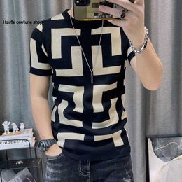 Mens T-Shirts 3 Color Short Sleeve Knitting T-Shirt Men Slim Streetwear Color Contrast T Shirt Men Tee Shirt Homme Social Club Outfits Tshirt G230309