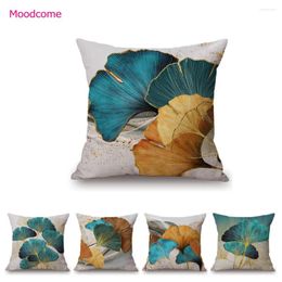 Pillow Gold Palm Leaf Modern Art Home Decorative Cotton Linen Sofa Throw Case Ginkgo Leaves Cover 45x45cm