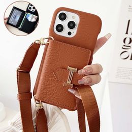 For iPhone 15 Pro Max Cases Women Crossbody Leather Phone Case Designer iPhone Case Apple iPhone14 Pro Max 13 12 14 Plus Wallet Card Holder Cases Cover Shoulder Chain