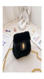 girls fashion designer handbags kids Metal Letter Chain Messenger Bag Children Faux Fur Mini one Shoulder Bags Xmas Princess purse4300950