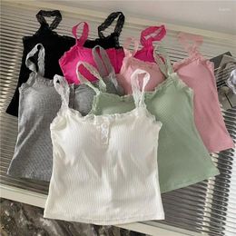 Women's Tanks Sweet Sexy Lace Crop Top Women Camisole Black White Tops With Cups Female Korean Sleeveless Vest Summer 2024 Y2k Clothes