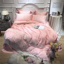 Bedding Sets 36French Style Pink Romantic Lace Edge Luxury Princess Egyptian Cotton Set Duvet Cover Bed Linen Sheet Pillowcases