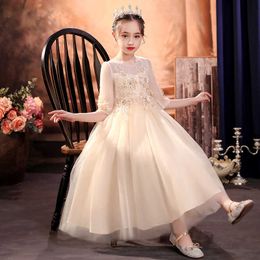 소녀의 드레스 어린이 드레스 공주 드레스 2024 여름 고급 긴 여자 드레스 푹신한 치마 피아노 6 월 1 일 공연 드레스