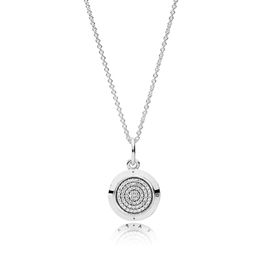 925 Sterling Silver Signature Pendant Necklace Original Box for Pandora CZ Diamond Disc Chain Necklace for Women Men 340w