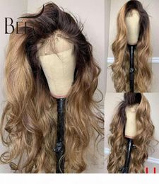 Honey Blonde 180 360 Lace Front Human Wig Body Wave Ombre Colour Pre Plucked Baby Hair Bleached Knots Brazilian Remy9786447