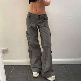 Basic Casual Dresses American Street Style Irregular Large Pocket Wide Belt Design Jeans Hot Girl Fried Street Straight Casual Pants