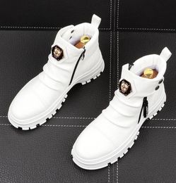 Men Fashion Casual Shoes Ankle Boots Spring Autumn Punk Style Rivets Trend Male Leather High Top Hip Hop Sneakers white green Foot8990243