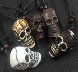 12 pcs YQTDMY Whole Fashion jewelry Carved Skull Charm Necklace Jewelry Wood Beads Rope Adjustable45912091907407