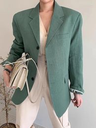 Women's Suits Korean Chic Autumn Vintage Elegant Single-Breasted Blazer With Back Slit Design: Loose Versatile Jacket Women Female Top Coat