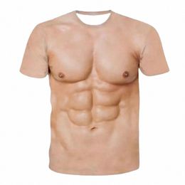 new Men Short Sleeve 3D Chest Muscle Printing Graphic T-Shirt Funny Summer Basic Tops Tees T Shirt For Man Clothing M0qJ#
