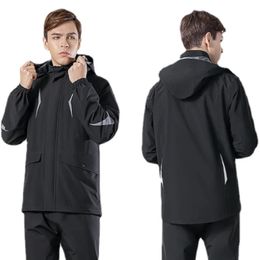 Raincoat mens and womens black raincoat coat waterproof poncho hooded rainpants set 240603