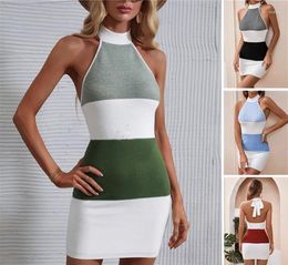 Casual Dresses Women's Halter Mini Skirts 2024 Summer Elegant Bodycon Sexy Backless Sleeveless Club Party Fashion Knitted Ladies Dress