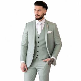stevditg Chic Mint Green Full Set Notched Lapel Single Breasted Flat Regular Length Fi Men Suits 3 Piece Jacket Pants Vest 14oO#