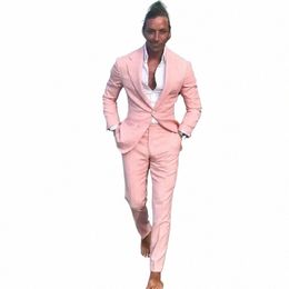 fresh Pink Men Suit Two-piecesJacket+Pants Single Breasted Fitting Elegant Fi High-quality Male Formal Clothing K8dT#