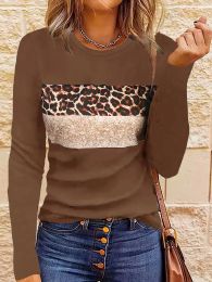 T-shirt Women Fashion Leopard Printed TShirts Basic Casual O Neck Full Long Sleeve Tee Shirts Ladies Chic Knitted Tops