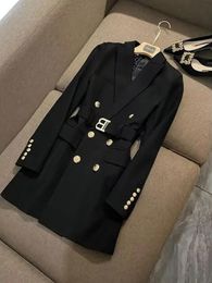 Spring Designer damskie okopa płaszcza płaszcza Modna Moda klasyczny w stylu france średniej długości czarna biała liniowa kurtka z płaszczem z paskiem Slim Fit Treches Emewear