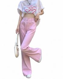 with Pockets Pants for Woman Pink Women's Jeans High Waist Shot Flared Bell Bottom Straight Leg Flare Trousers 2000s Y2k Vibrant O72s#