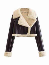 xnwmnz Winter Women Jacket Coats Faux Shearling Sheepskin Coat Retro Motorcycle Jacket Woman Jackets Outerwear Tops I0R9#