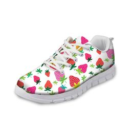 3D Printing Fruit Women Casual Sneaker Stylish Customized Cherries Strawberry Pattern Lacing Shoes Comfortable Flat Shoes