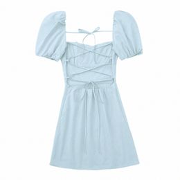 women Dres Square Neck Bubble Sleeve Shrink Pleated Chest Strapl Doll Dr Mini Short Wedding Vestido Gown Elegant V7vw#