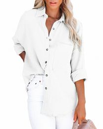 elegant Cott Linen Shirts Women Casual Solid Butt Lapel Blouses Shirts Autumn Winter Lg Sleeve Loose Tops Tunic Blusas 9602#
