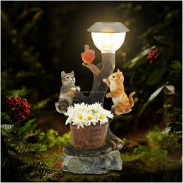 Garden Decorations Resin Solar Light Cat Dog Rabbit Statues Ornament Miniature Pet Figurines Holiday Gifts Home Decor For Courtyard L Dhxne