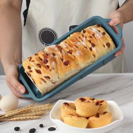 1pc, Silicone Bread Pan, Rectangular Non-Stick Baking Mold, Flat Bottom, Easy Grip Handles, Oven Safe Baking Tray For Bread And Cakes, Kitch