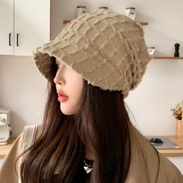 Berets VACIGODEN 2023 Korean Fashion Female Solid Colour Chequered Pile Hat Temperament All-match Beanie Personalised Caps Girl