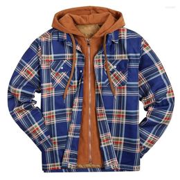 Men's Casual Shirts Flannel Plaid Big And Tall Winter Coats For Men Quilted Thicken Lined Shirt Full Zip Hooded Jacket231T