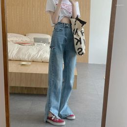 Women's Jeans N5393 Straight Leg High-waisted Slim All-match Wide-leg Split Mopping Pants