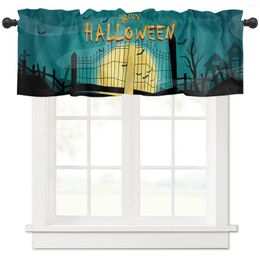 Curtain Halloween Abandoned Tomb Moon Bat Short Curtains Kitchen Cafe Wine Cabinet Door Window Small Home Decor Drapes