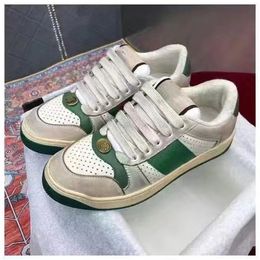 Italy Dirty Leather Shoe Green Red Stripe Luxurys Designers Canvas Ace Casual Shoes Classic Butter Distressed Screener Sneakers 12