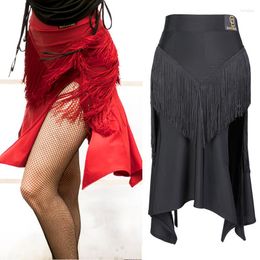 Stage Wear Red Latin Dance Skirt For Ladies/Women/Adult Fringe Openning Hem Rumba Flamenco Professional Black Costume