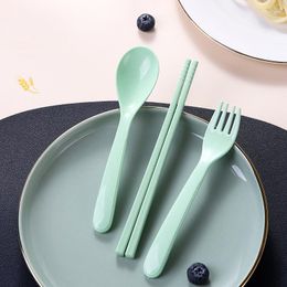 Dinnerware Sets Portable Dining Tableware Set Kitchen Outdoor Cutlery Wheat Straw Children's Spoon Chopsticks Fork