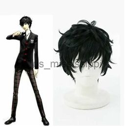 Cosplay Wigs P5 Persona 5 Kurusu Akira Joker Cosplay Wig Antiwrinkle Curly Hair Cosplay Hairwig cap Halloween Party Role Cosplay Costumes x0901