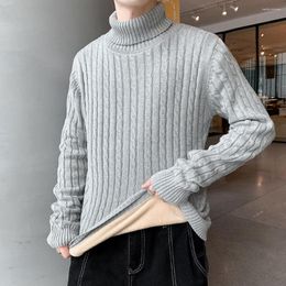 Men's Sweaters Turtle Neck Men Pullovers Autumn Winter Keep Warm Thicken Fur Lined Knitted Sweatshirts 2023