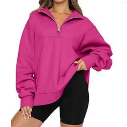 Women's Hoodies Dressy Christmas Sweatshirts Banded Sweatshirt Half Zip Pullover Womens Solid Colour Oversized Quarter Surf Sweater Women