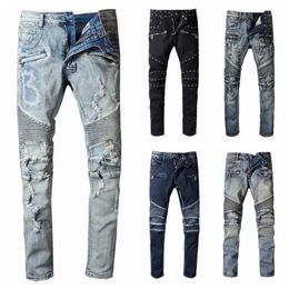 Designer Jeans Mens Jean Letter Distressed Skinny Ripped Biker Slim Fit Motorcycle Bikers Denim for Man Fashion Mans Black Pants P205V