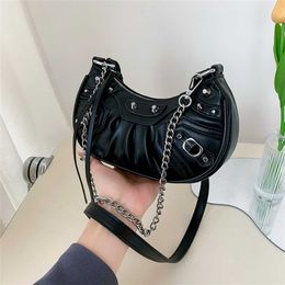 Street Underarm for Women 2023 New Women's Popular Solid Color Pleated Rivet Locomotive Single Shoulder Crossbody Bag 60% Off Outlet Online