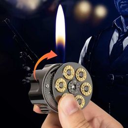 Creative Left Wheel Bullet Clip Shape Butane No Gas Lighter Electroplated Mirror Sideslip Ignition Portable Smoking Accessories 1AAW