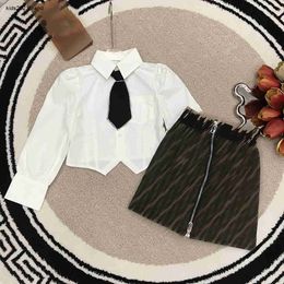 designer baby autumn sets Girls Dress suits Size 100-150 CM 2pcs Shirt with small tie accessories and logo jacquard denim dress Aug30