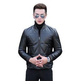 Men's Leather Faux Natural Genuine Clothes Sheepskin Baseball down Jacket Coat Short Korean Slim men motorcycle 230831